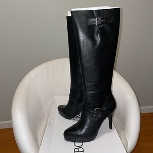 Boston Proper Leather Elegant Black Heeled Boots